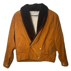 Fucheong Corduroy Sherpa Fur Puffer Cropped Jacket Curry Brown Women Size Large